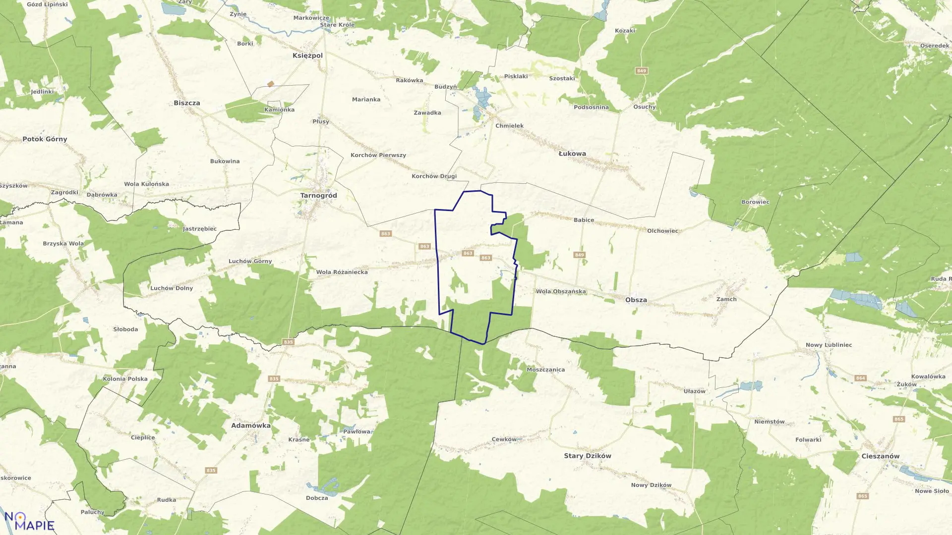 Mapa obrębu RÓŻANIEC I w gminie Tarnogród