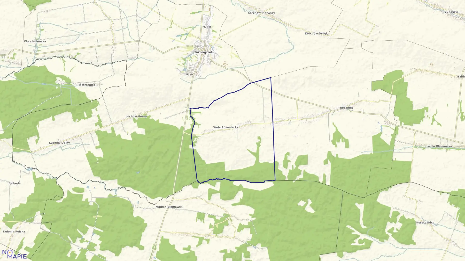 Mapa obrębu WOLA RÓŻANIECKA w gminie Tarnogród